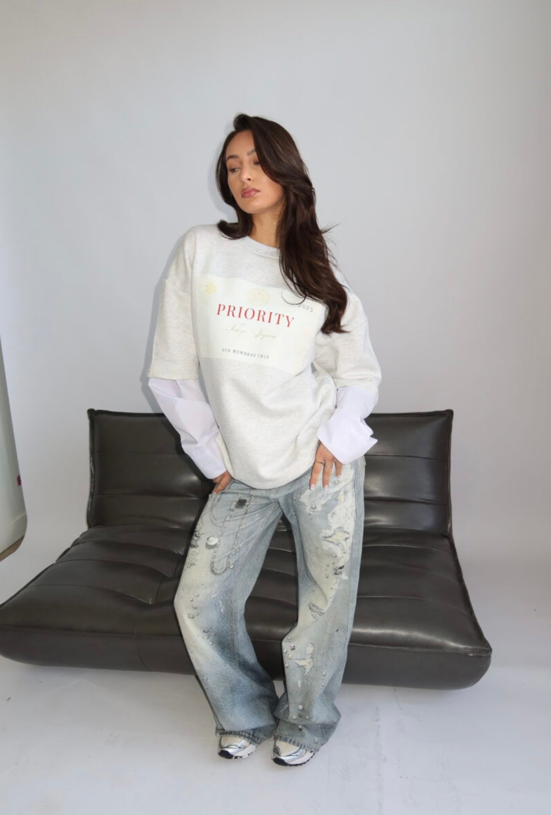 TOKYO IN PRIORITY – SWEATER SHIRT WITH BLOUSE SLEEVES – LIGHT GRAY
