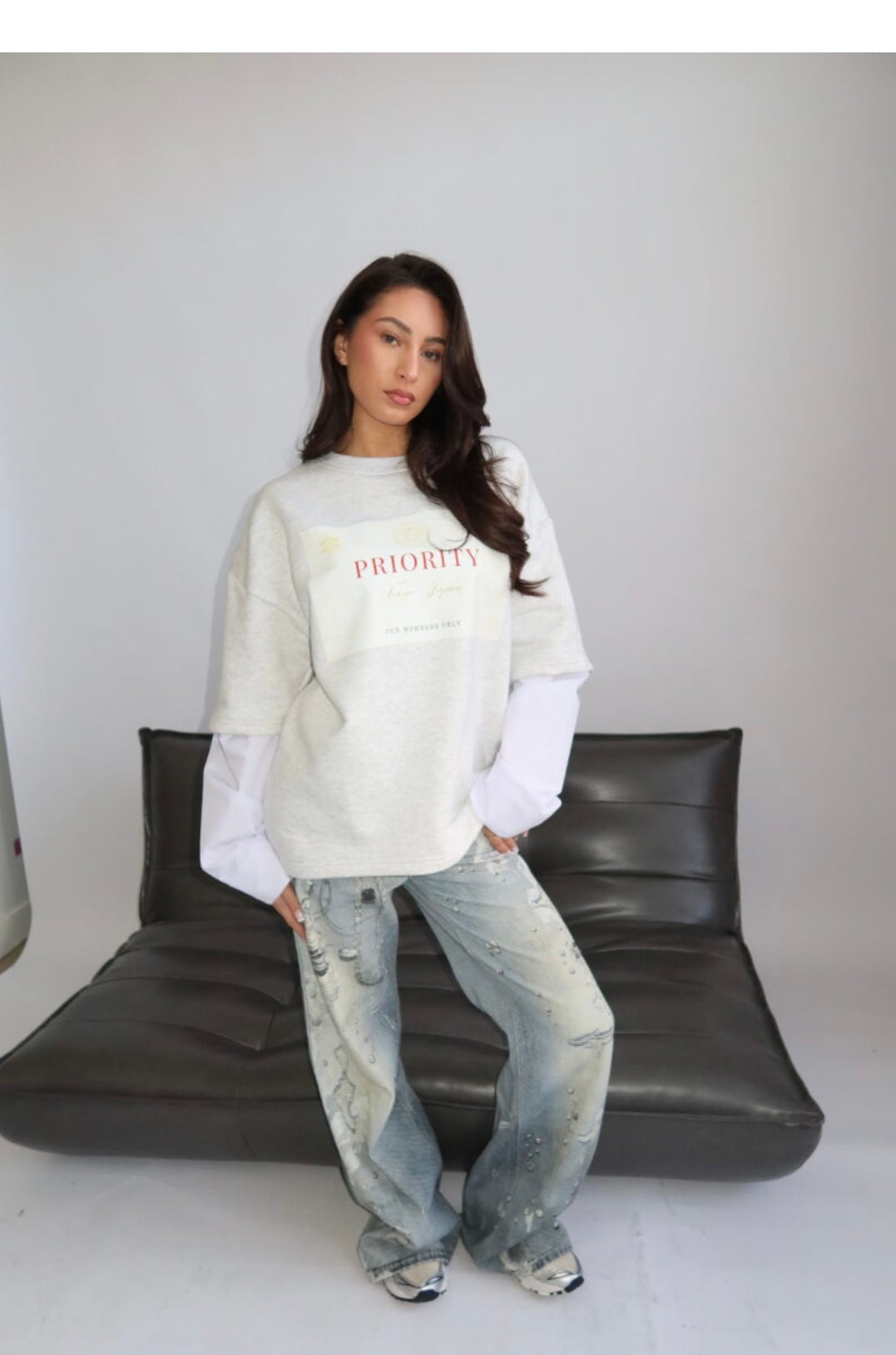 TOKYO IN PRIORITY – SWEATER SHIRT WITH BLOUSE SLEEVES – LIGHT GRAY