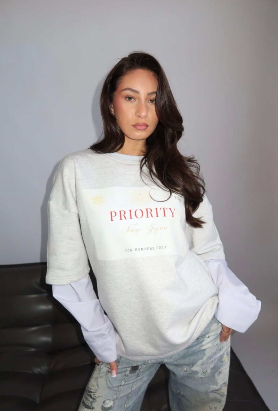 TOKYO IN PRIORITY – SWEATER SHIRT WITH BLOUSE SLEEVES – LIGHT GRAY