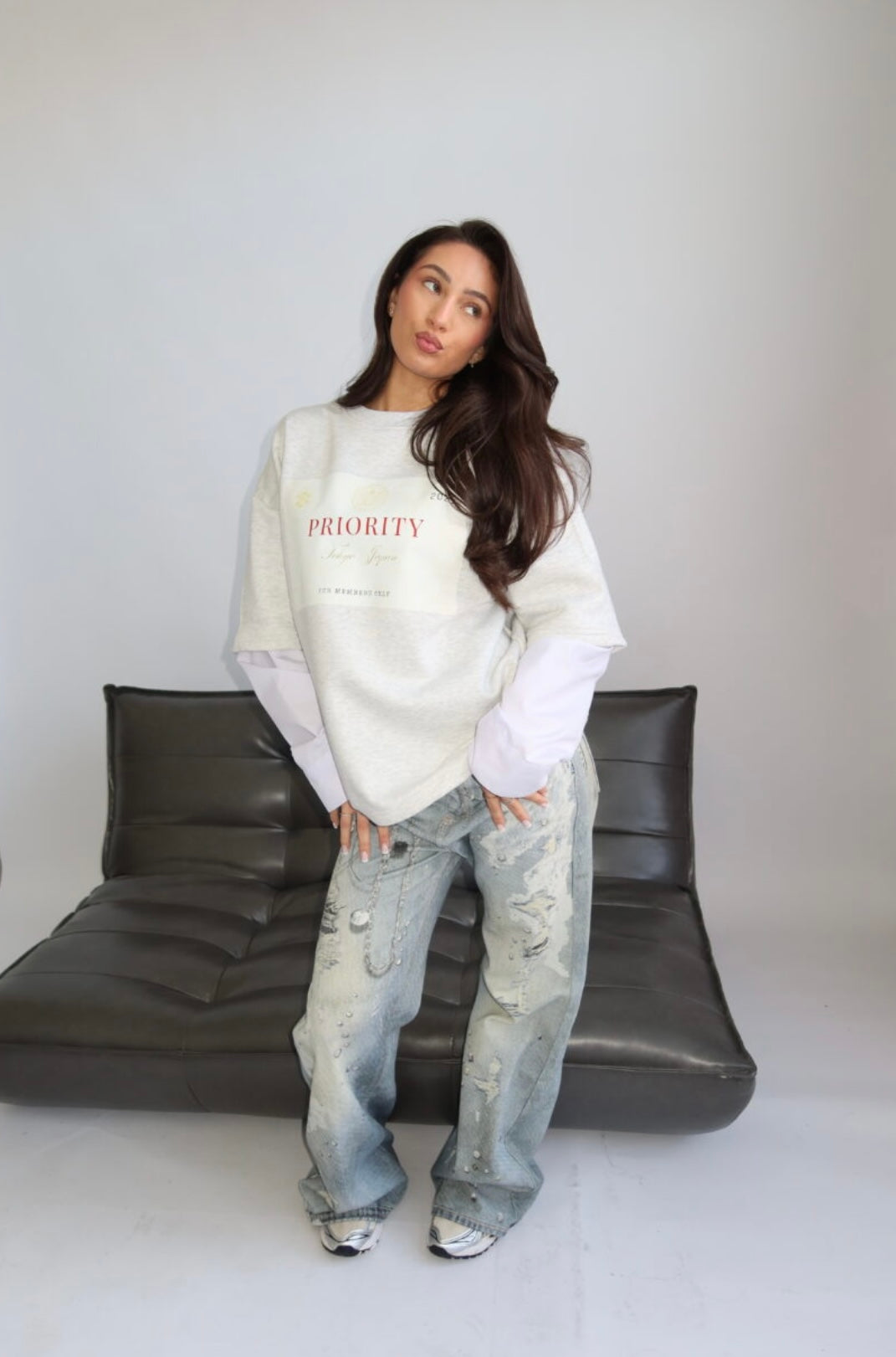 TOKYO IN PRIORITY – SWEATER SHIRT WITH BLOUSE SLEEVES – LIGHT GRAY