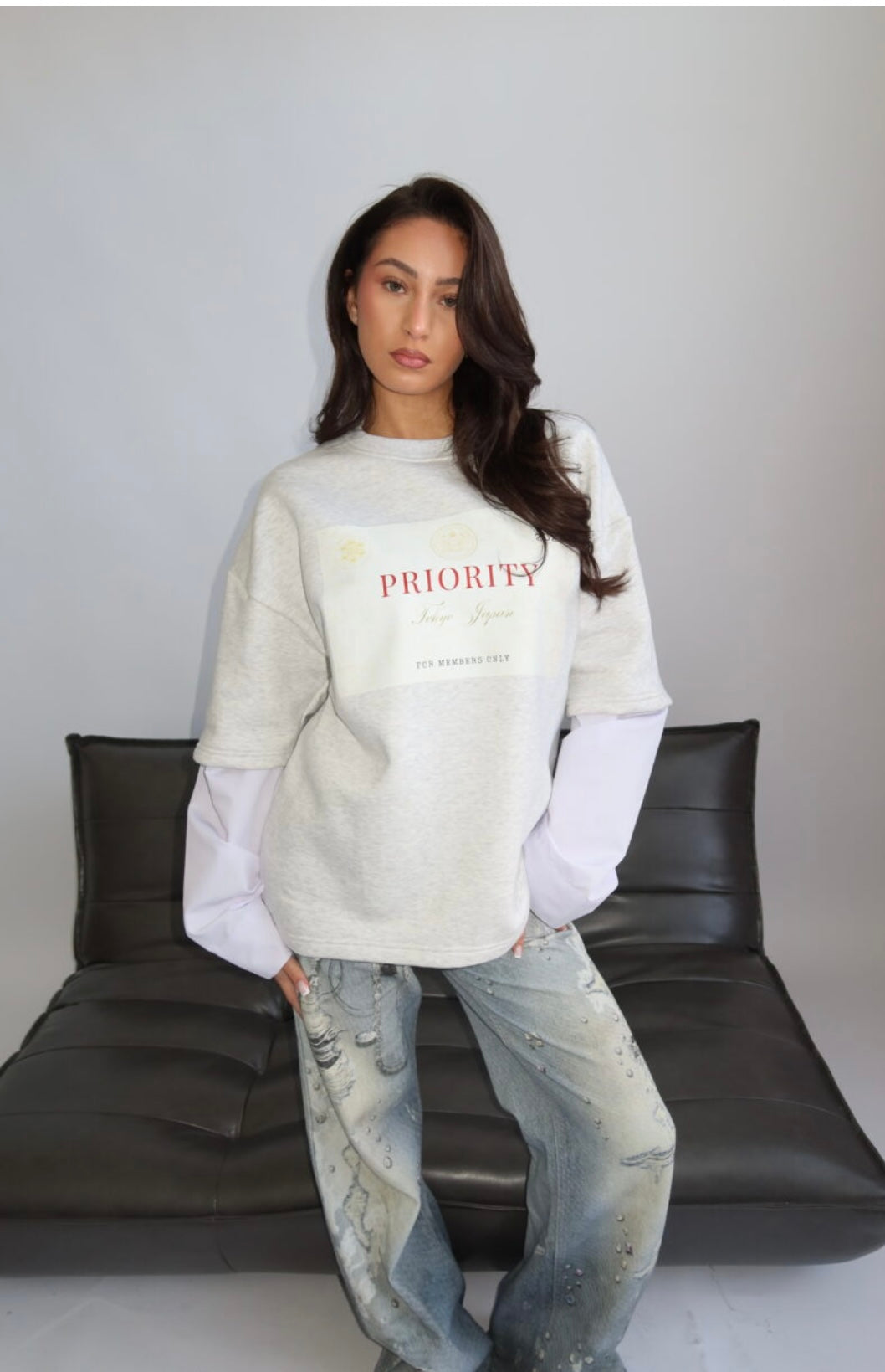 TOKYO IN PRIORITY – SWEATER SHIRT WITH BLOUSE SLEEVES – LIGHT GRAY